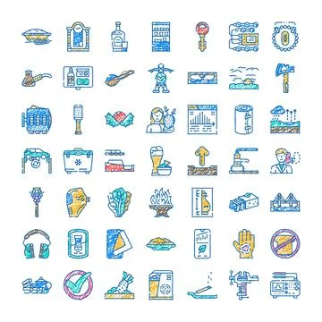 Assorted hand drawn doodle symbols and icons color set Stock Illustration