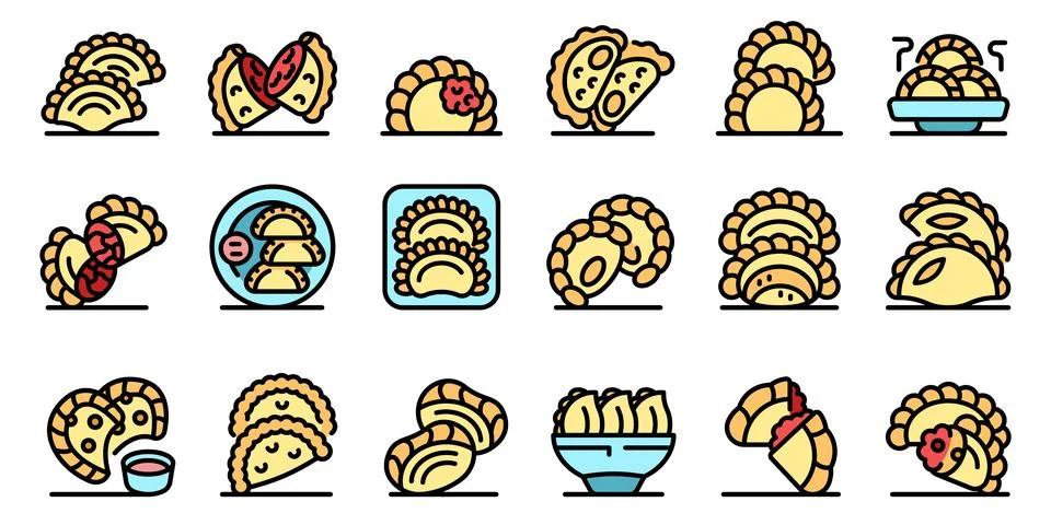 Assorted hand drawn dumplings and pastries collection Stock Illustration