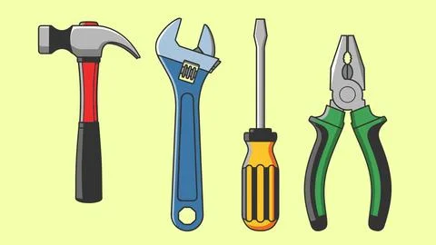 Assorted hand tools hammer wrench screwdriver and pliers bundle design Illustration