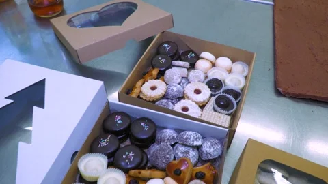 Assorted Handmade Confectionery Packed in Boxes Stock Footage 345048204