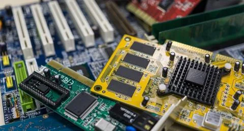 Assorted hardware computer parts Stock Photos