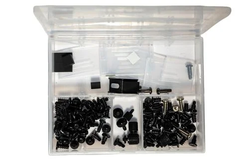 Assorted Hardware in Plastic Organizer Box Stock Photos