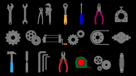 Assorted hardware tools arranged for repair work. イラスト素材