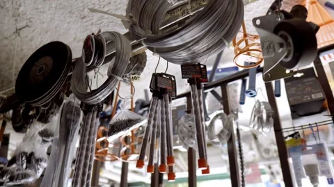 Assorted Hardware Tools Hanging on Display in Indoor Retail Store Video stock 331027853