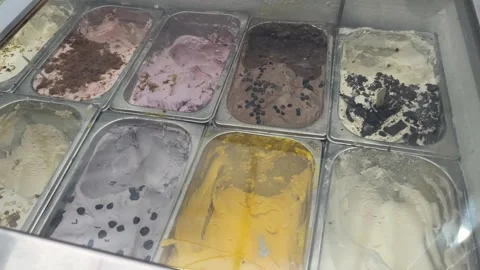 Assorted Ice Cream Flavors Displayed in Shop Freezer Stock Footage 330278896