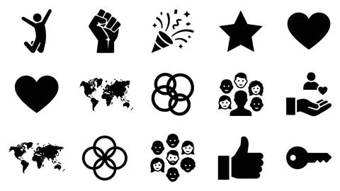 Assorted icons for people, unity, community, and global concepts on white b.. Stock Illustration