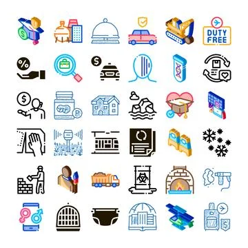 Assorted icons representing business, travel, ecology and education concepts Stock Illustration
