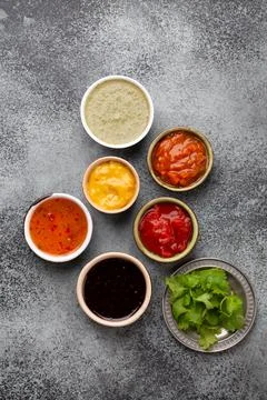Assorted Indian chutneys Stock Photos