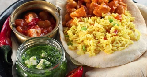 Assorted indian food. Top view, rotate 	 Stock Footage 142936847