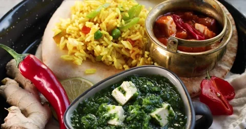 Assorted indian food. Top view, rotate 	 Stock Footage 142936868
