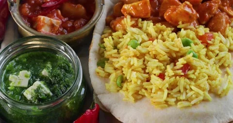Assorted indian food. Top view, rotate 	 Stock Footage 150215914