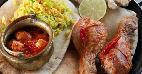 Assorted indian food. Top view, rotate 	 Stock Footage 151067353