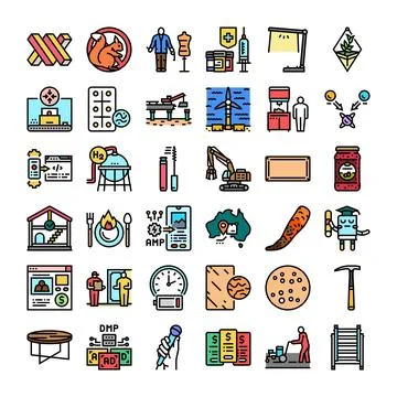 Assorted industry business objects variety diversity icon set 스톡 일러스트