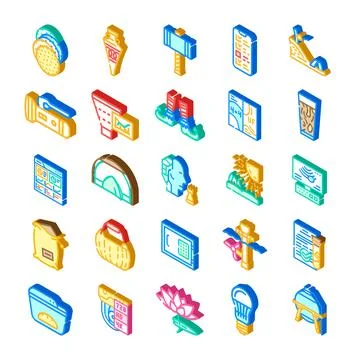 Assorted isometric icons collection depicting various objects 스톡 일러스트