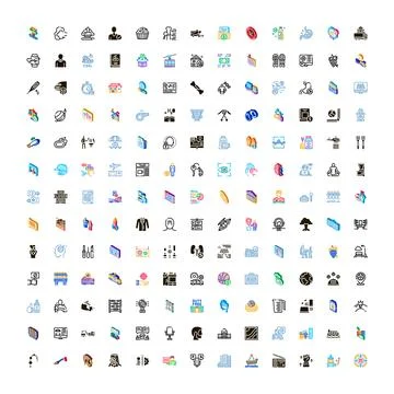 Assorted isometric icons representing diverse concepts and elements Stock Illustration