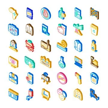 Assorted isometric icons representing diverse objects and concepts 库存插图