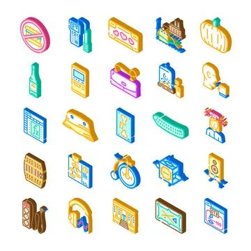 Assorted isometric icons representing diverse lifestyle objects and concepts 스톡 일러스트