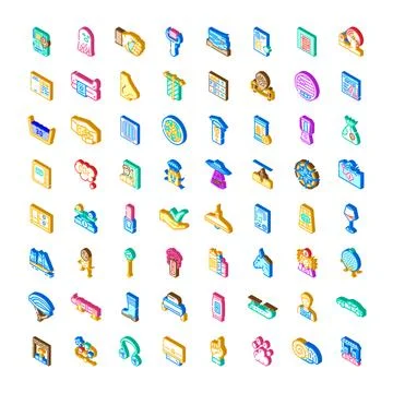 Assorted isometric icons set demonstrating various concepts 库存插图
