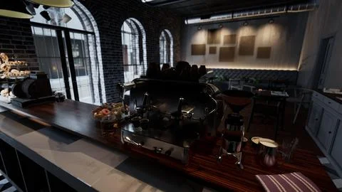 Assorted Items on a Modern Cafe Countertop Stock Illustration