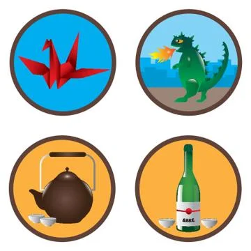 Assorted Japanese Icon Selection Stock Illustration