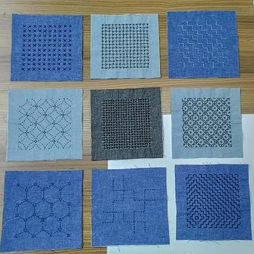 Assorted Japanese Sashiko Stitch Pattern Samples. Stock Photos