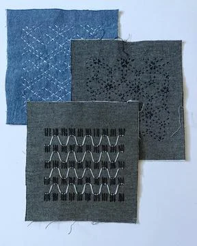 Assorted Japanese Sashiko Stitch Samples. Stock Photos