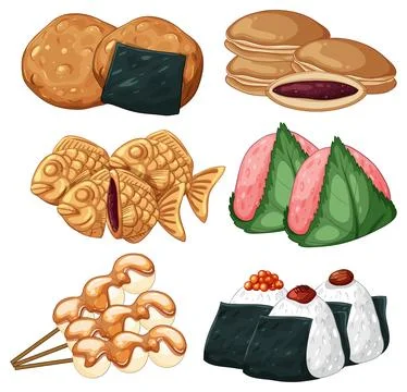 Assorted Japanese Snacks and Sweets Vector Illustration Stock Illustration