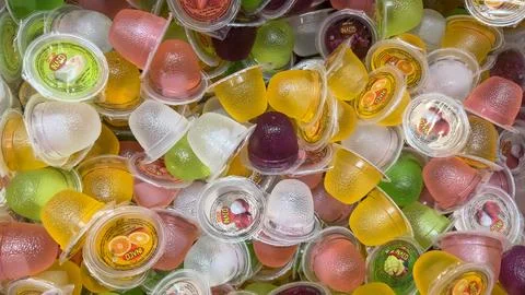 Assorted jelly in small cup 스톡 사진