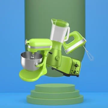 Assorted kitchen appliances including blender, toaster, kettle and coffee m.. Stock Illustration