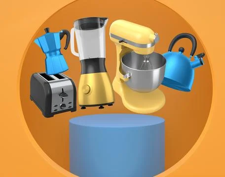 Assorted kitchen appliances including blender, toaster, kettle and coffee maker Stock Illustration