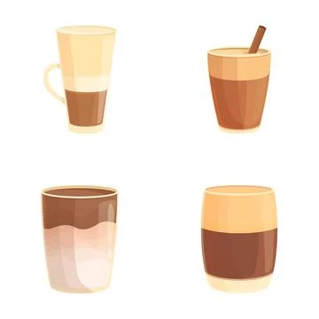 Assorted layered coffee drinks in different cups Stock Illustration