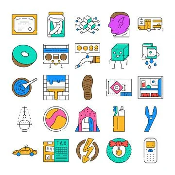 Assorted line art flat design concept icons collecting Stock Illustration