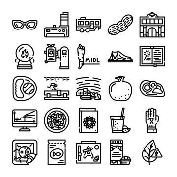 Assorted line art icons collection on white background Stock Illustration