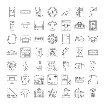 Assorted line icons collection representing various objects and concepts Stock Illustration