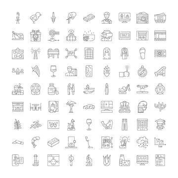 Assorted line icons collection showing various concepts and objects 库存插图
