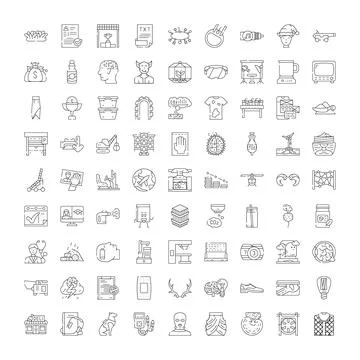 Assorted line icons covering various themes and concepts 库存插图