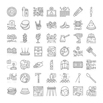 Assorted line icons illustrating various concepts and objects Illustrazione stock