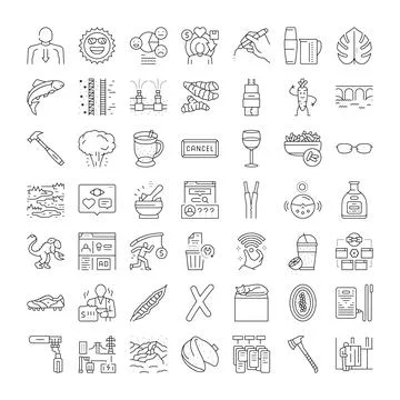 Assorted line icons representing various concepts and objects 库存插图