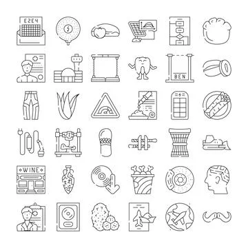 Assorted line icons set depicting various concepts 库存插图