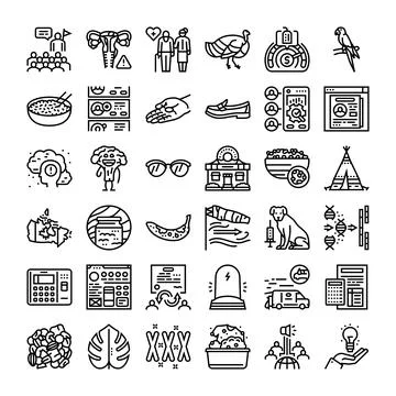 Assorted line icons set illustrating various concepts Illustrazione stock