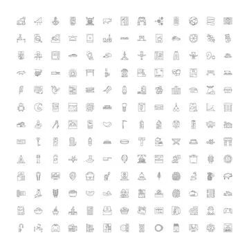 Assorted line icons set minimal vector graphics Stock Illustration