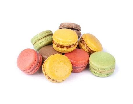 Assorted macarons isolated over white background Fotos Stock