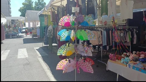 Assorted market stall June 25 2026 Marina di Carrara Italy Stock Footage 337630990