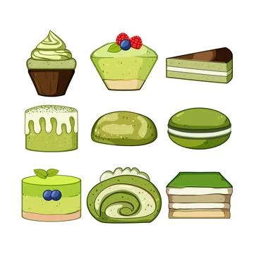 Assorted matcha green tea desserts and japanese sweets Stock Illustration