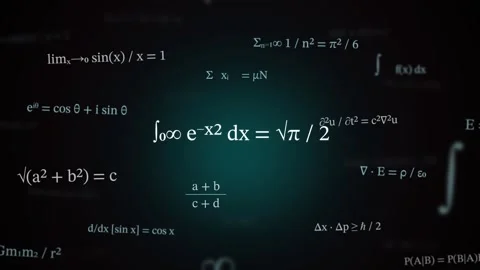Assorted mathematical formulas and physics equations, including calculus li.. Stock Footage 346260491