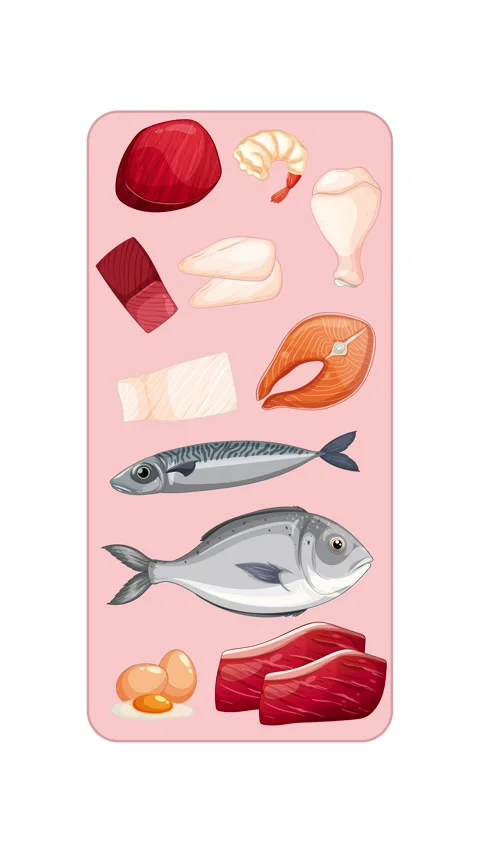 Assorted Meat and Seafood Group Animation on White Background Vídeos de archivo 316275469