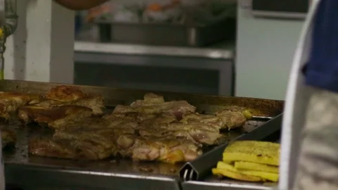 Assorted Meat Bbq Pork Chicken Beef and Polenta Cuisine Restaurant Roasts Stock Footage 117350983