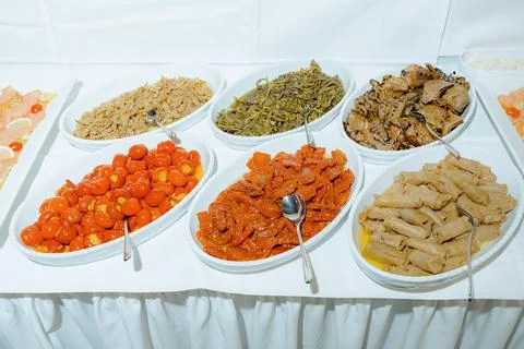 Assorted Mediterranean Appetizers on Buffet Table Foto stock