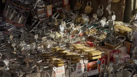 Assorted Metal Padlocks And Keys At Kolkata Street Market Stock Footage 333227815