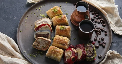 Assorted middle eastern sweets Stock Footage 259611035